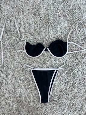 Cider Black Bikini with White Contrast Trim - Women Swim